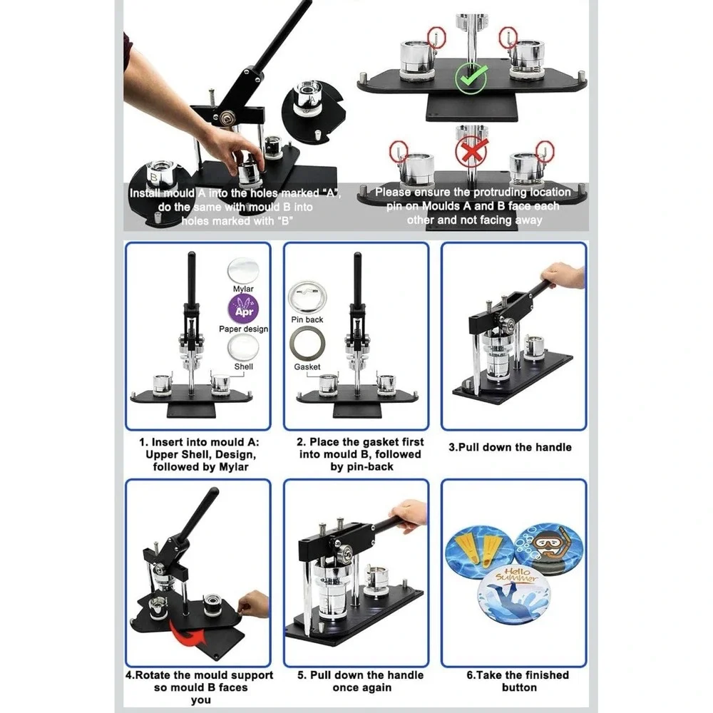 Premium 58mm Button Maker Kit - All-Metal Press with 100 Parts & Cutter‎